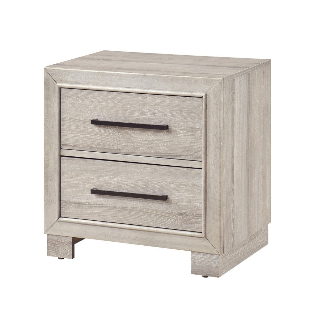 Ely Nightstand | 2 Drawers w Antique Brass Long Handles | Gray