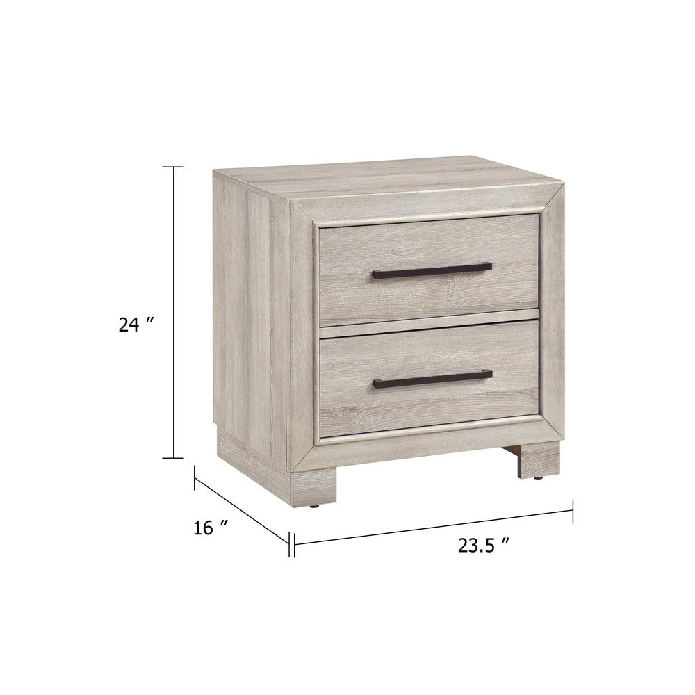Ely Nightstand | 2 Drawers w Antique Brass Long Handles | Gray