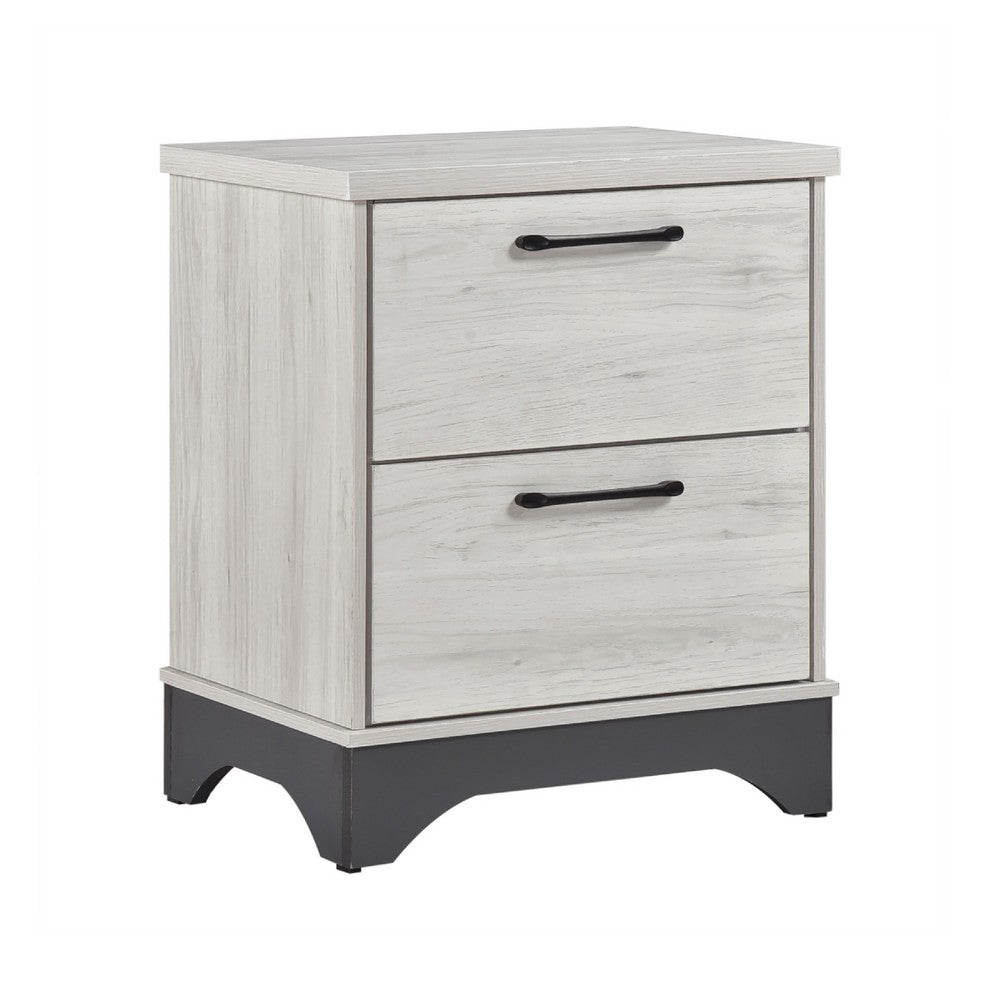 Wly Nightstand | 2 Drawers w Wide Black Handles | White Oak & Gray
