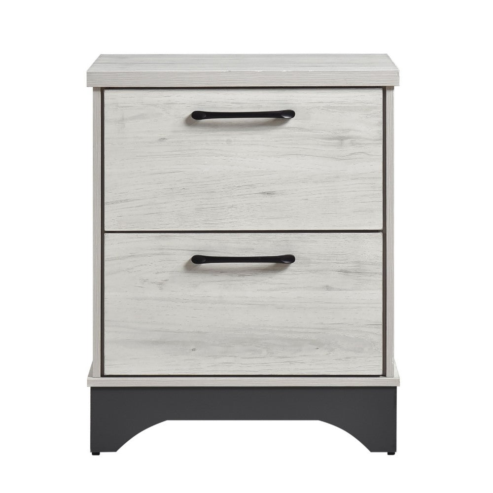 Wly Nightstand | 2 Drawers w Wide Black Handles | White Oak & Gray