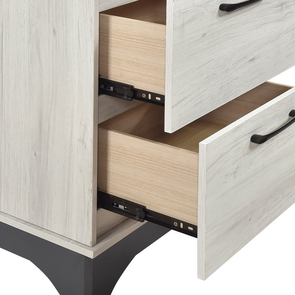 Wly Nightstand | 2 Drawers w Wide Black Handles | White Oak & Gray