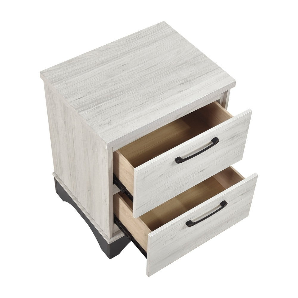 Wly Nightstand | 2 Drawers w Wide Black Handles | White Oak & Gray