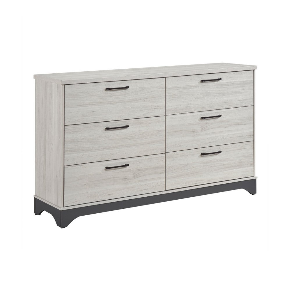 Wly Wide Dresser | 6 Drawers w Black Handles | White Oak & Gray