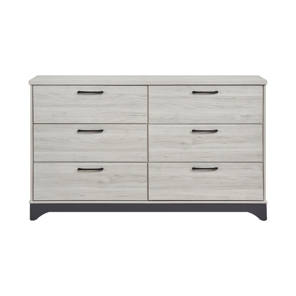 Wly Wide Dresser | 6 Drawers w Black Handles | White Oak & Gray