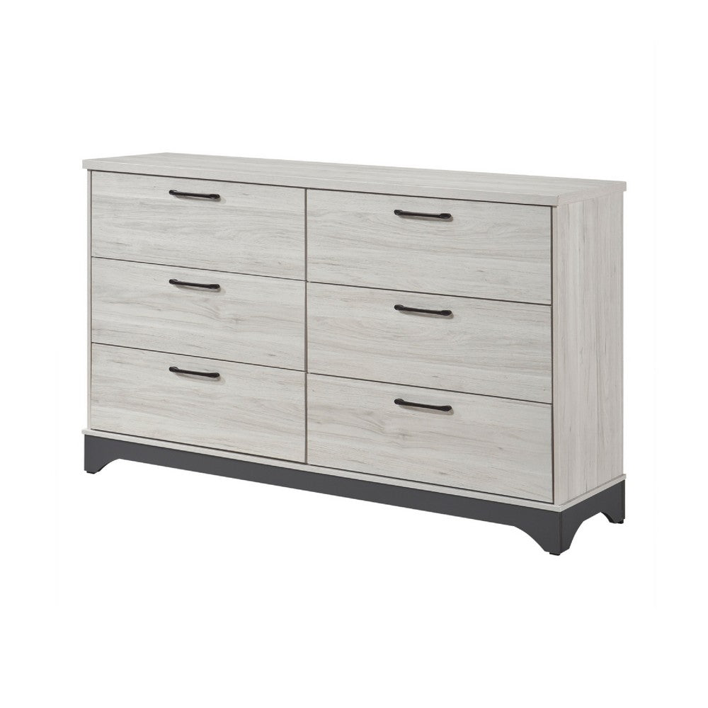 Wly Wide Dresser | 6 Drawers w Black Handles | White Oak & Gray