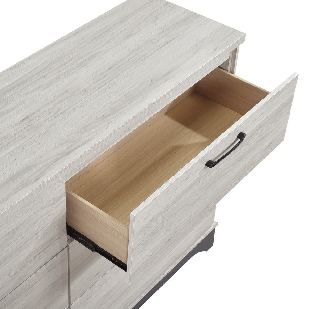 Wly Wide Dresser | 6 Drawers w Black Handles | White Oak & Gray
