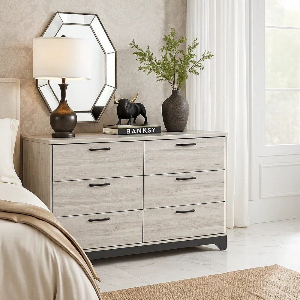 Wly Wide Dresser | 6 Drawers w Black Handles | White Oak & Gray