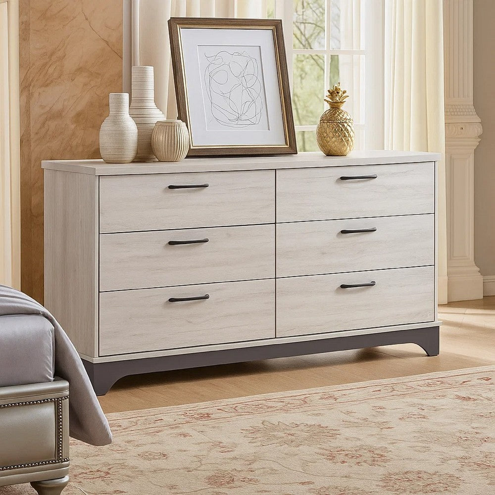 Wly Wide Dresser | 6 Drawers w Black Handles | White Oak & Gray