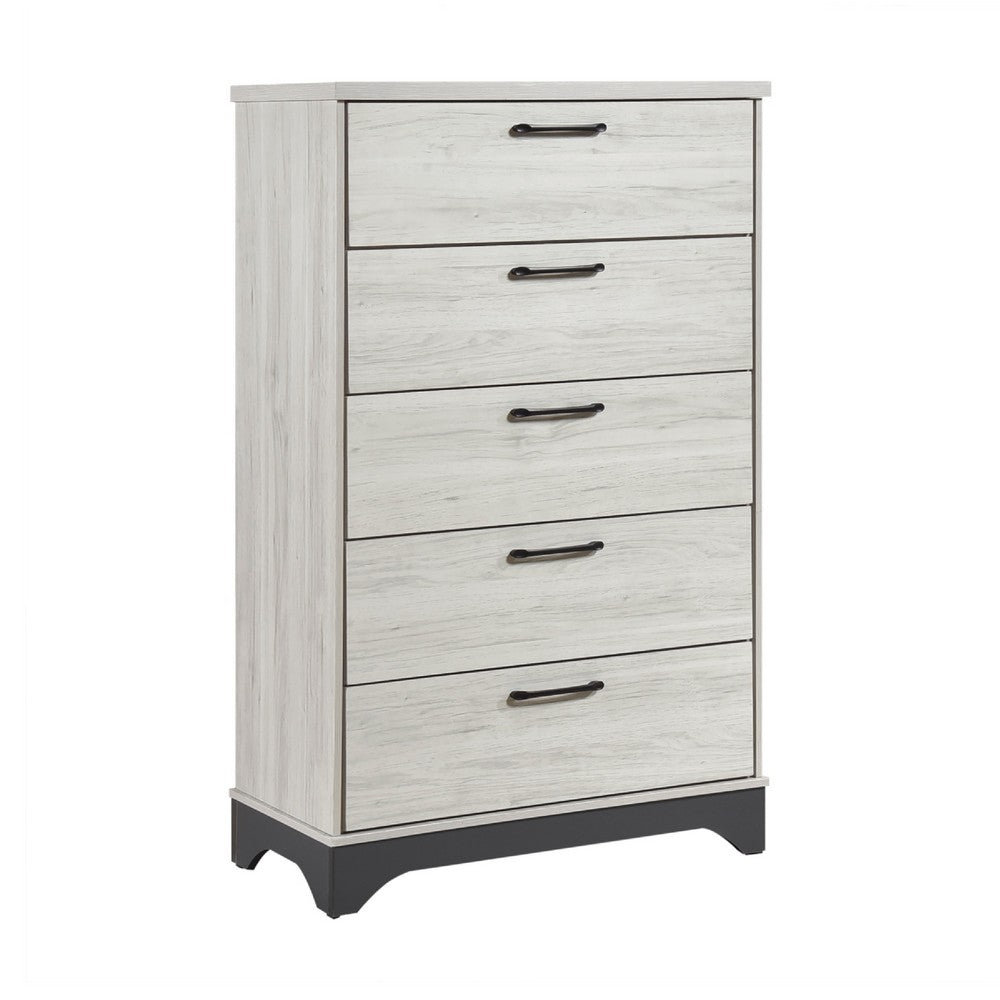 Wly Tall Dresser Chest | 5 Drawers w Black Handles | White Oak & Gray