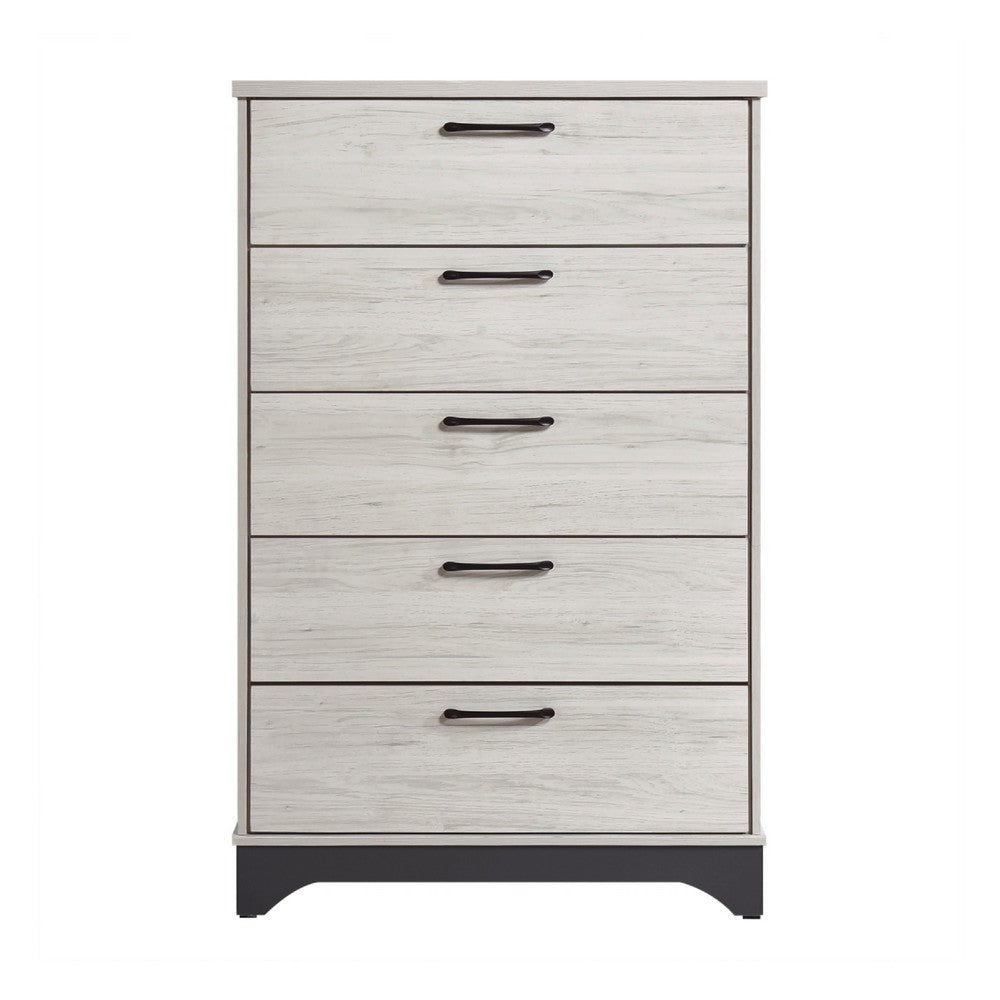 Wly Tall Dresser Chest | 5 Drawers w Black Handles | White Oak & Gray