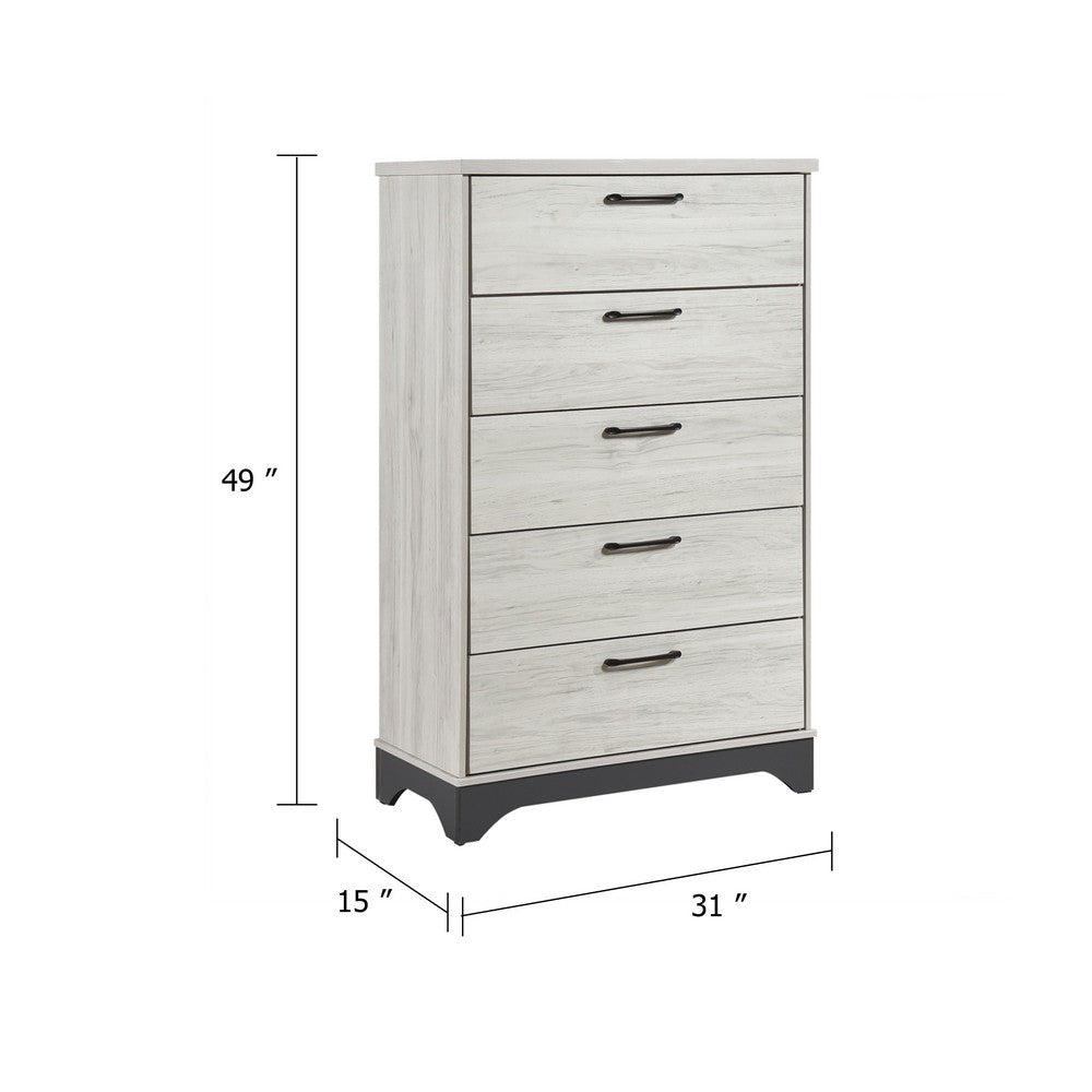 Wly Tall Dresser Chest | 5 Drawers w Black Handles | White Oak & Gray