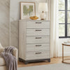 Wly Tall Dresser Chest | 5 Drawers w Black Handles | White Oak & Gray