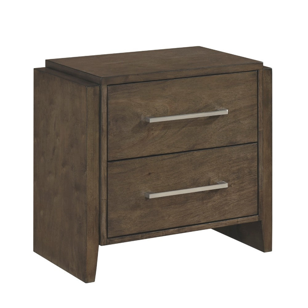 Ema Nightstand | 2 Drawers w Chrome Handles | Dark Walnut Brown