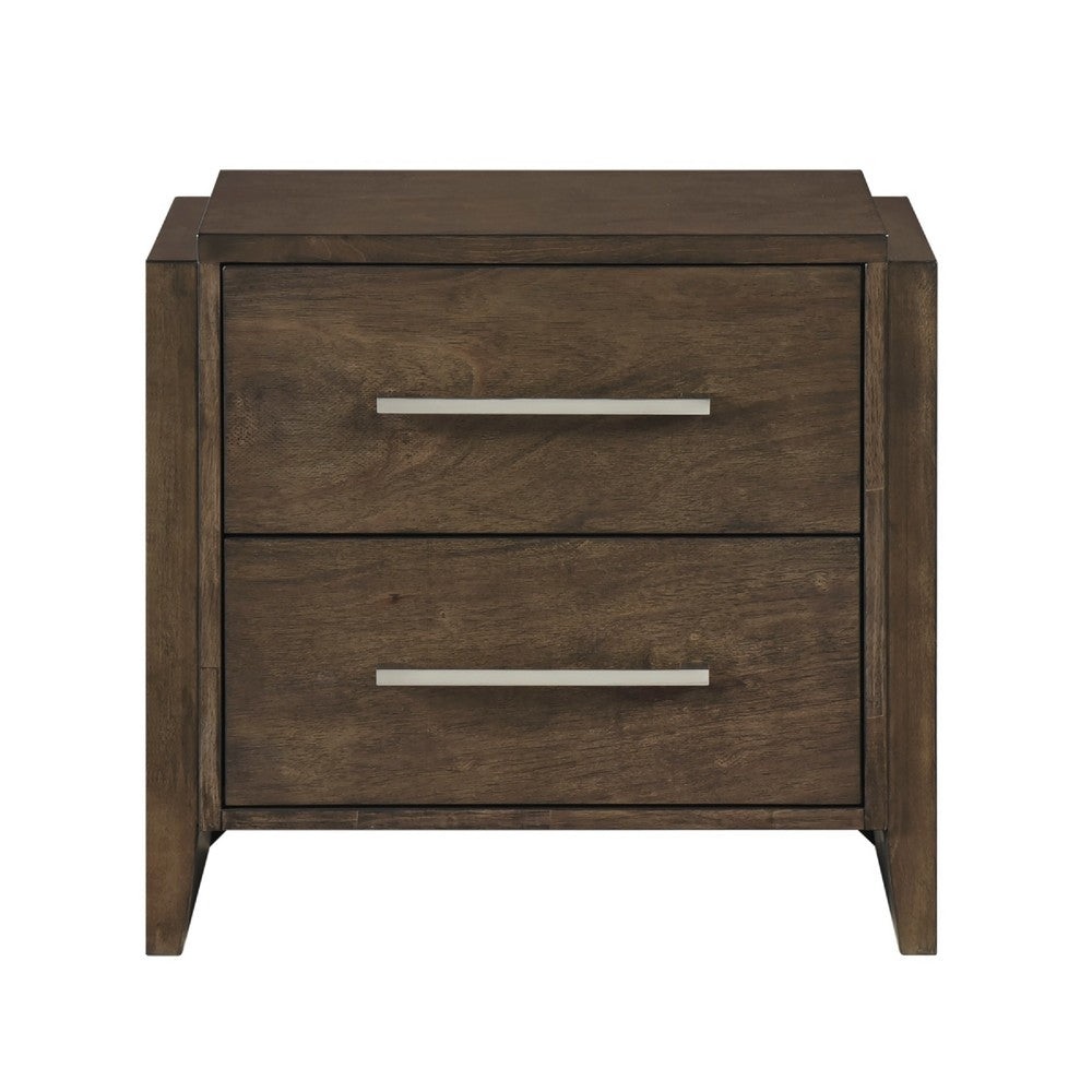 Ema Nightstand | 2 Drawers w Chrome Handles | Dark Walnut Brown