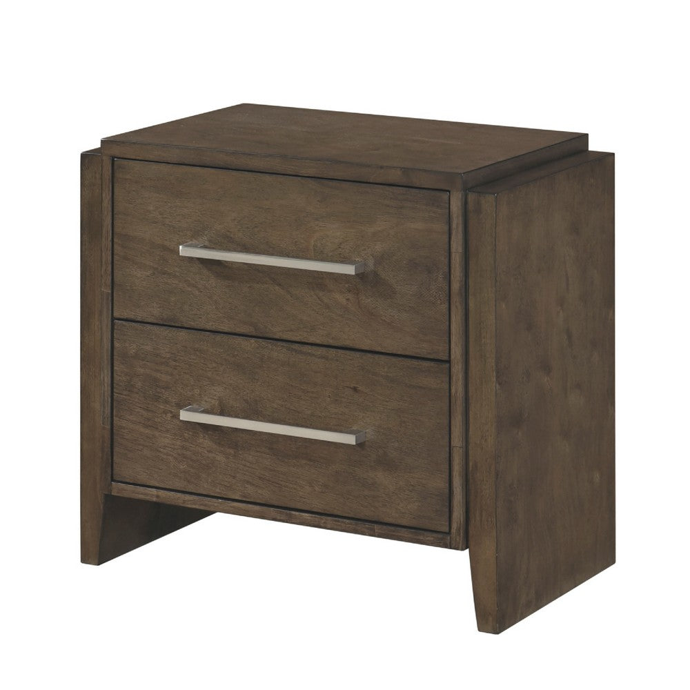 Ema Nightstand | 2 Drawers w Chrome Handles | Dark Walnut Brown