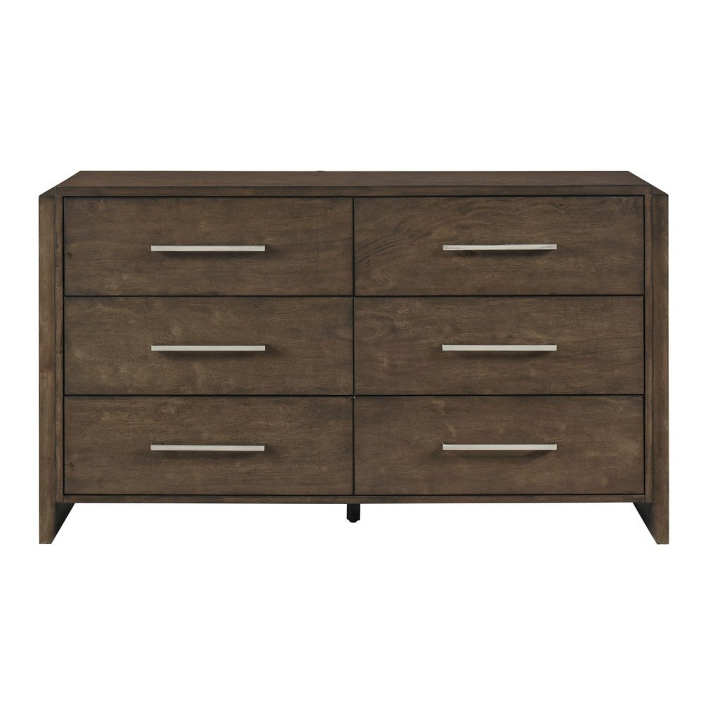 Ema Wide Dresser | 6 Drawers w Chrome Handles | Dark Walnut Brown