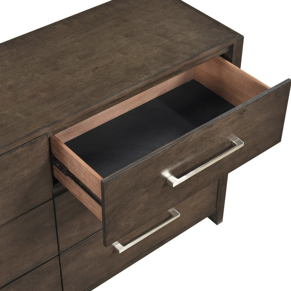 Ema Wide Dresser | 6 Drawers w Chrome Handles | Dark Walnut Brown