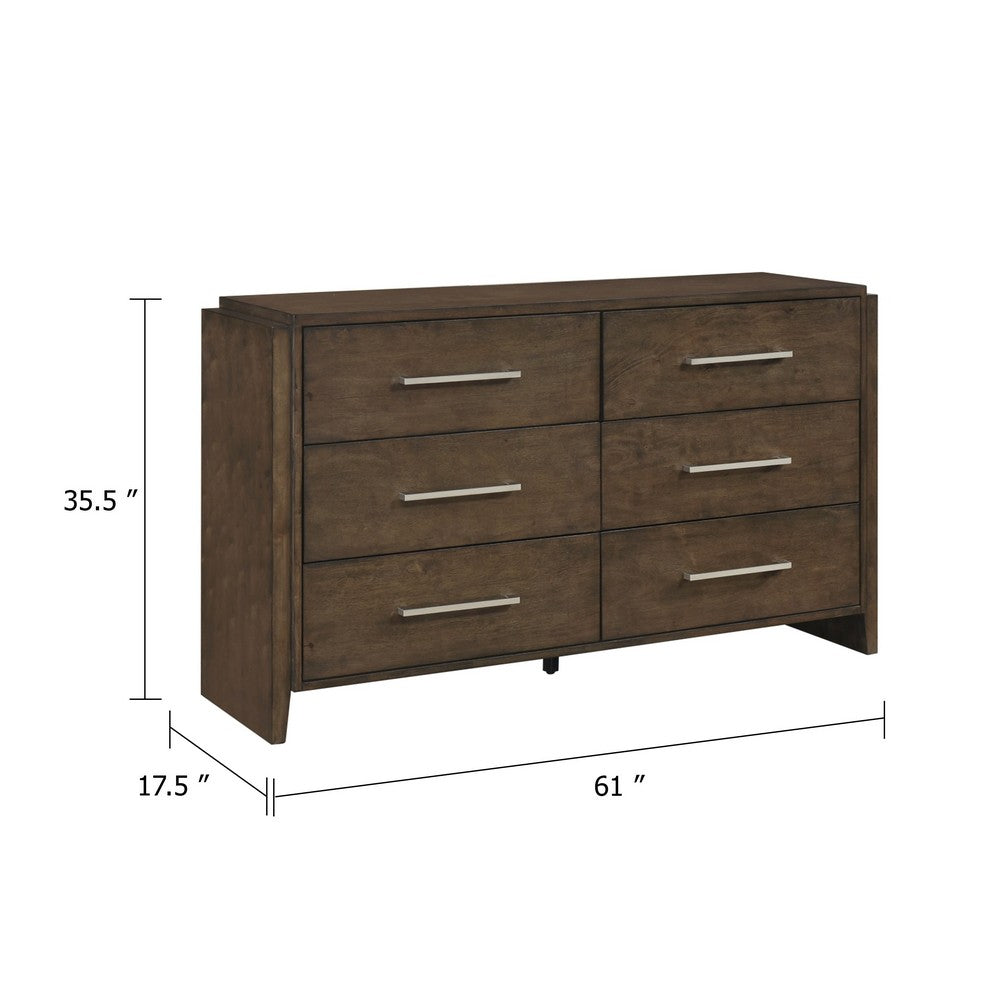 Ema Wide Dresser | 6 Drawers w Chrome Handles | Dark Walnut Brown
