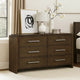 Ema Wide Dresser | 6 Drawers w Chrome Handles | Dark Walnut Brown