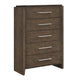 Ema Tall Dresser Chest | 5 Drawers w Chrome Handles | Dark Walnut Brown