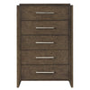 Ema Tall Dresser Chest | 5 Drawers w Chrome Handles | Dark Walnut Brown
