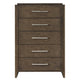 Ema Tall Dresser Chest | 5 Drawers w Chrome Handles | Dark Walnut Brown