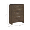 Ema Tall Dresser Chest | 5 Drawers w Chrome Handles | Dark Walnut Brown