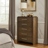 Ema Tall Dresser Chest | 5 Drawers w Chrome Handles | Dark Walnut Brown