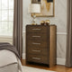 Ema Tall Dresser Chest | 5 Drawers w Chrome Handles | Dark Walnut Brown
