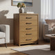 Cery Tall Dresser Chest | 5 Drawer w Pewter Bar Handles | Brown