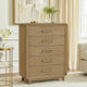 Wily Tall Dresser Chest | 5 Drawers w Nickel Bar Handles | Natural Brown