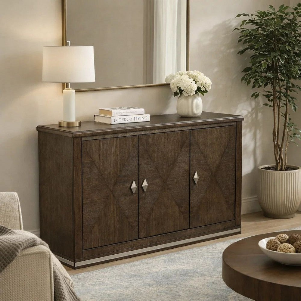 Lecy Sideboard Buffet Console | 56" | 3 Cabinets w Adjustable Shelves | Dark Brown