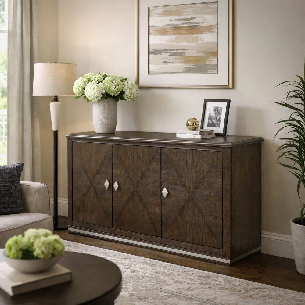 Lecy Sideboard Buffet Console | 56" | 3 Cabinets w Adjustable Shelves | Dark Brown