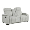 Reny Manual Reclining Loveseat w Center Console | LED Base | Light Gray