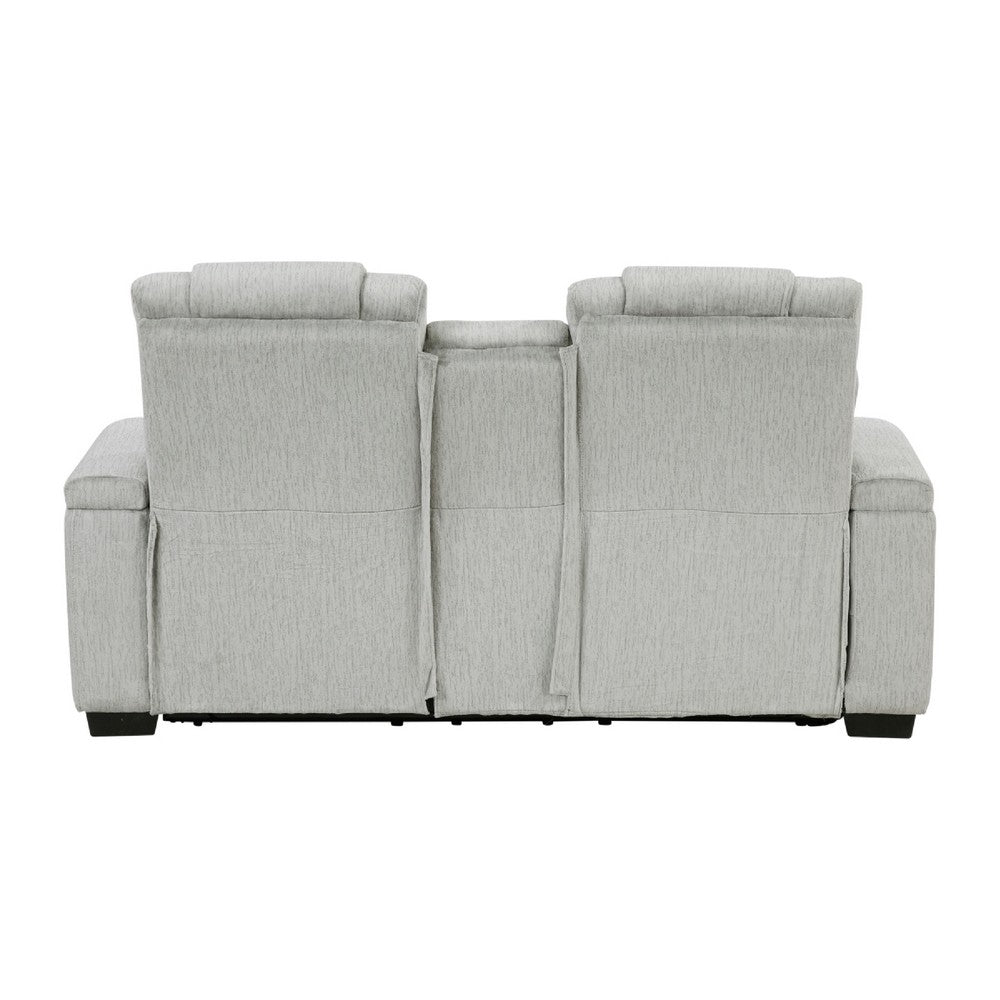 Reny Manual Reclining Loveseat w Center Console | LED Base | Light Gray