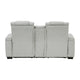 Reny Manual Reclining Loveseat w Center Console | LED Base | Light Gray