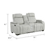 Reny Manual Reclining Loveseat w Center Console | LED Base | Light Gray