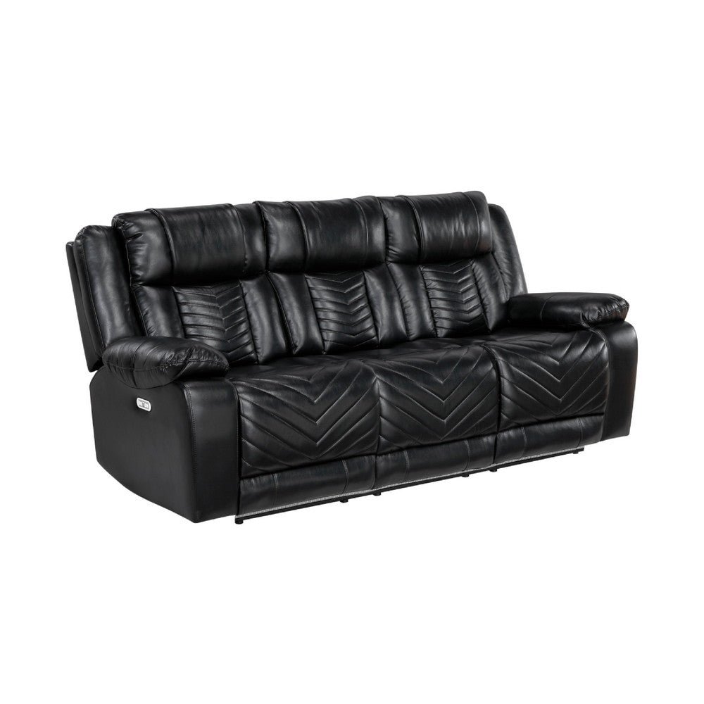 Hem Power Reclining Sofa w Drop Down Cupholders | Black Faux Leather