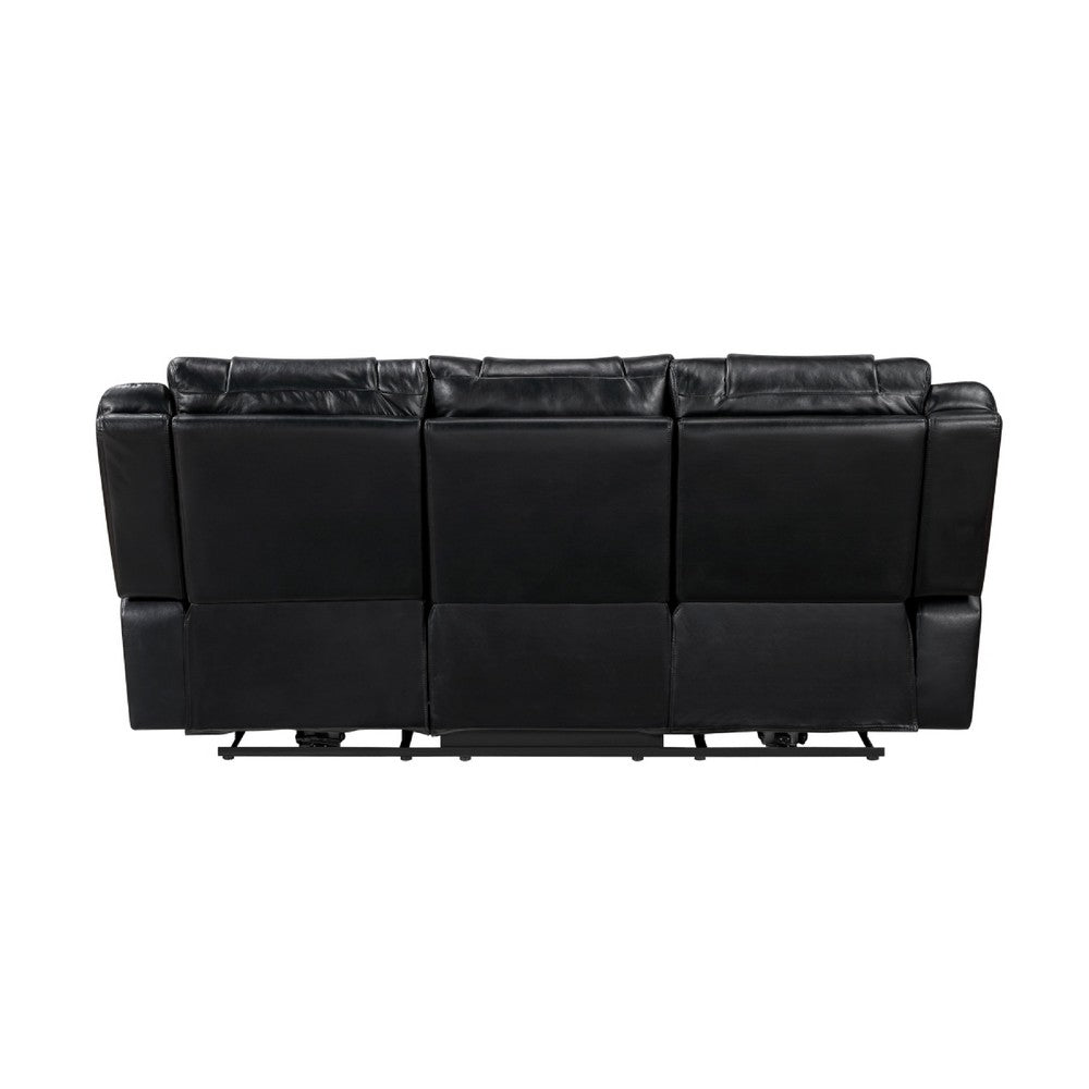 Hem Power Reclining Sofa w Drop Down Cupholders | Black Faux Leather
