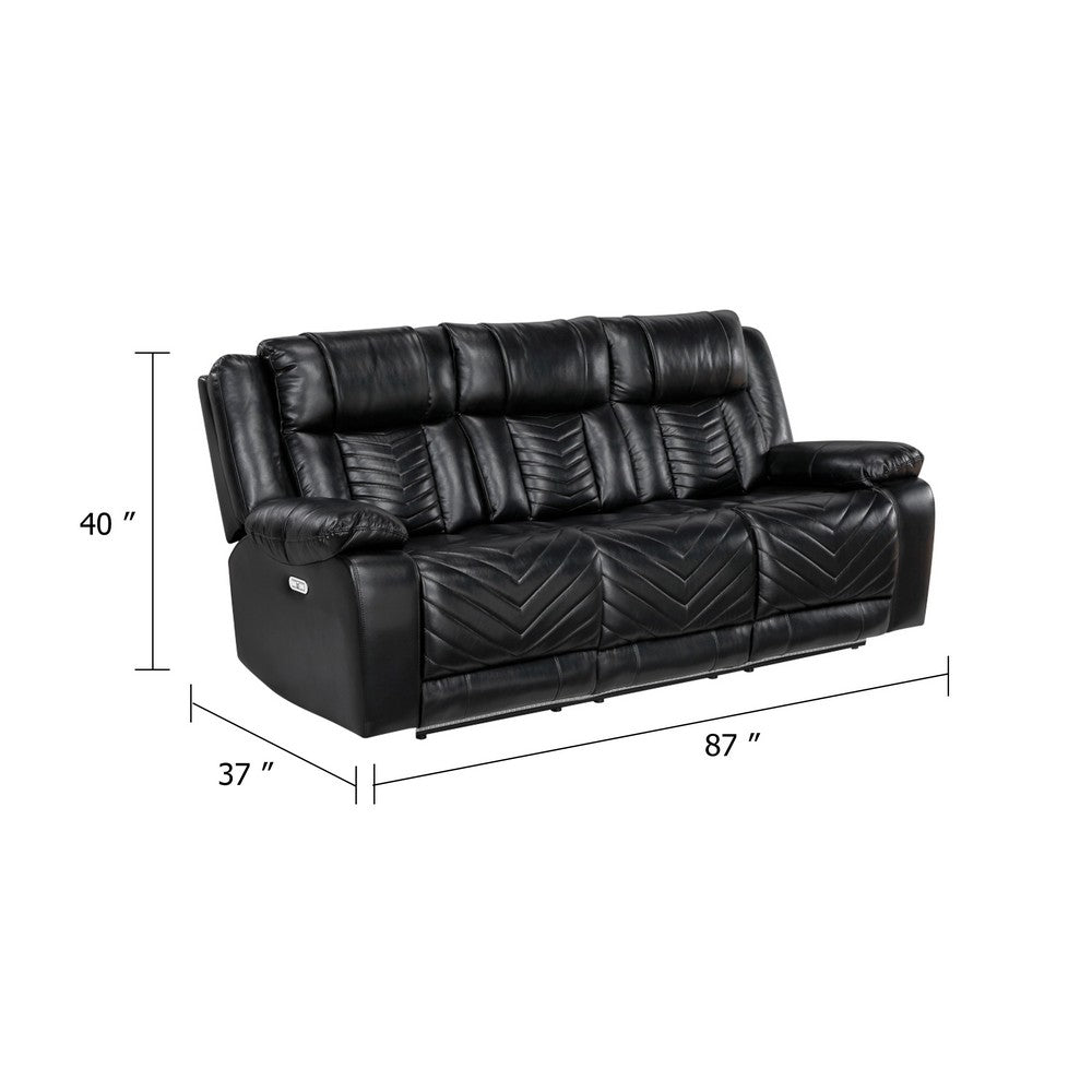 Hem Power Reclining Sofa w Drop Down Cupholders | Black Faux Leather