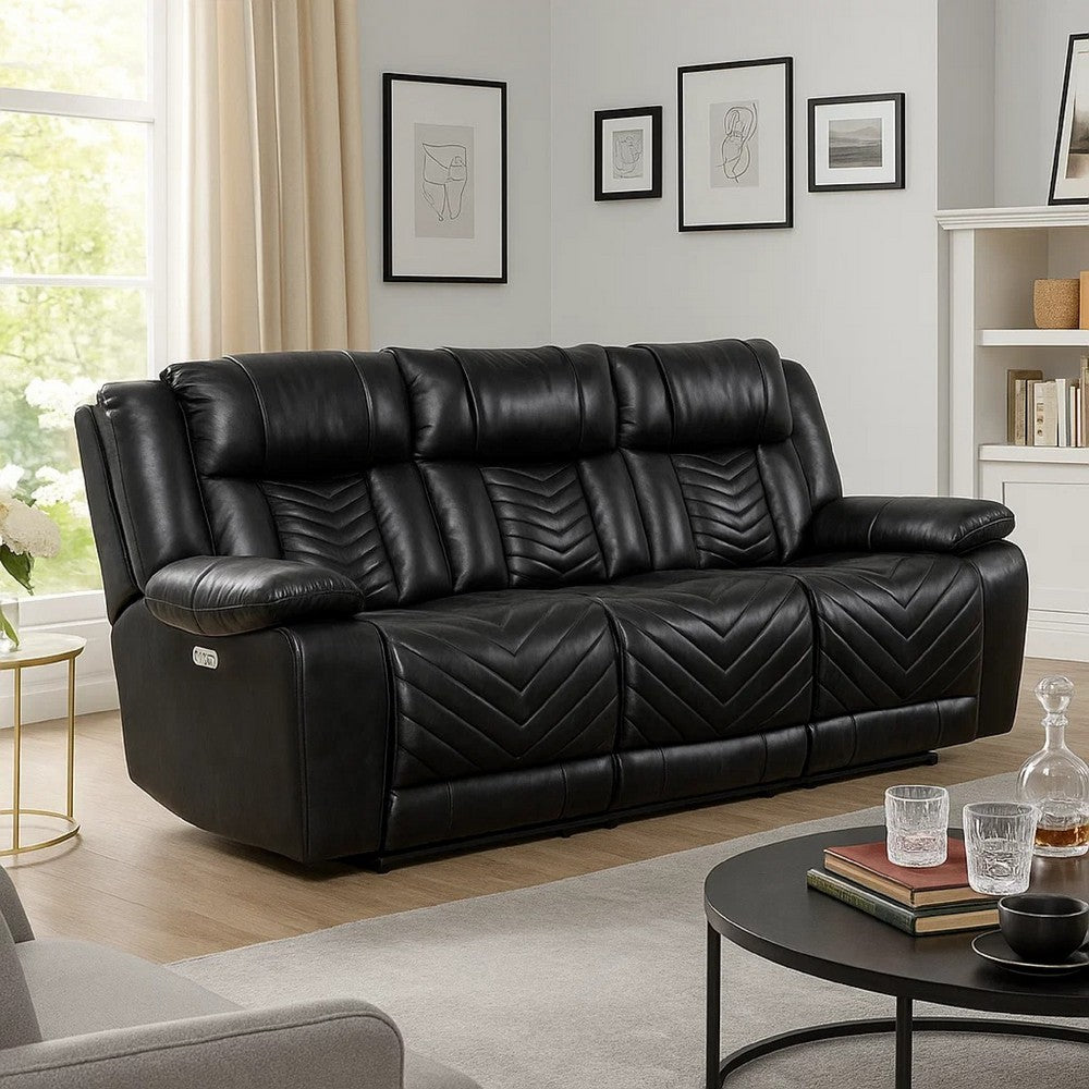 Hem Power Reclining Sofa w Drop Down Cupholders | Black Faux Leather