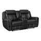 Lety Manual Reclining Loveseat w Center Console | Black Faux Leather