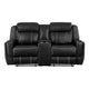 Lety Manual Reclining Loveseat w Center Console | Black Faux Leather