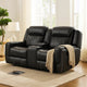 Lety Manual Reclining Loveseat w Center Console | Black Faux Leather