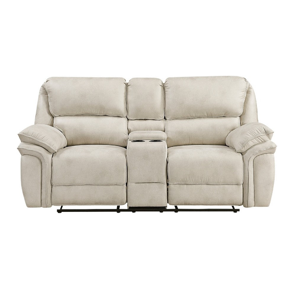 Tony Manual Reclining Loveseat w Center Console | USB Ports | Sand Brown
