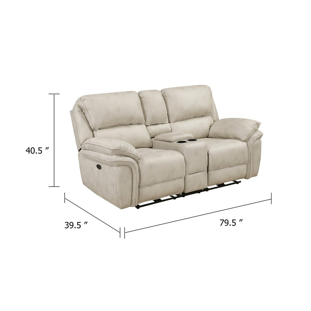 Tony Power Reclining Loveseat w Center Console | USB Ports | Sand Brown