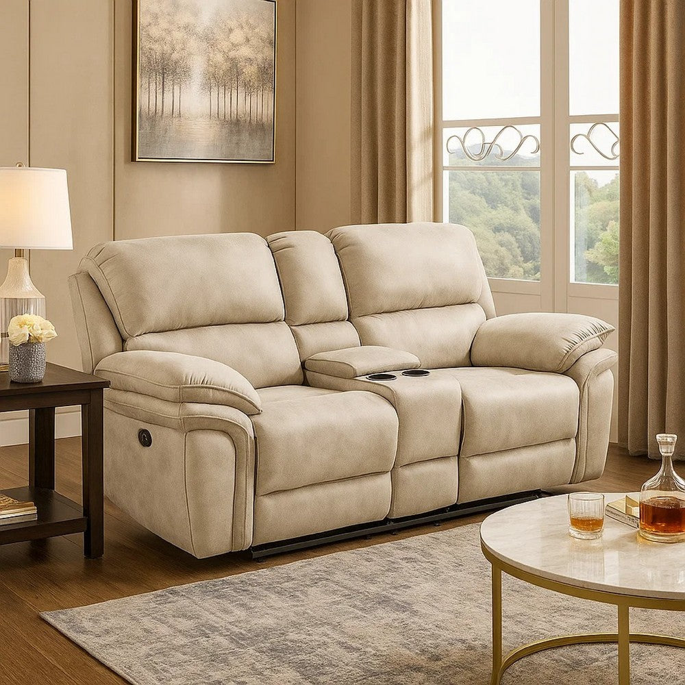Tony Power Reclining Loveseat w Center Console | USB Ports | Sand Brown