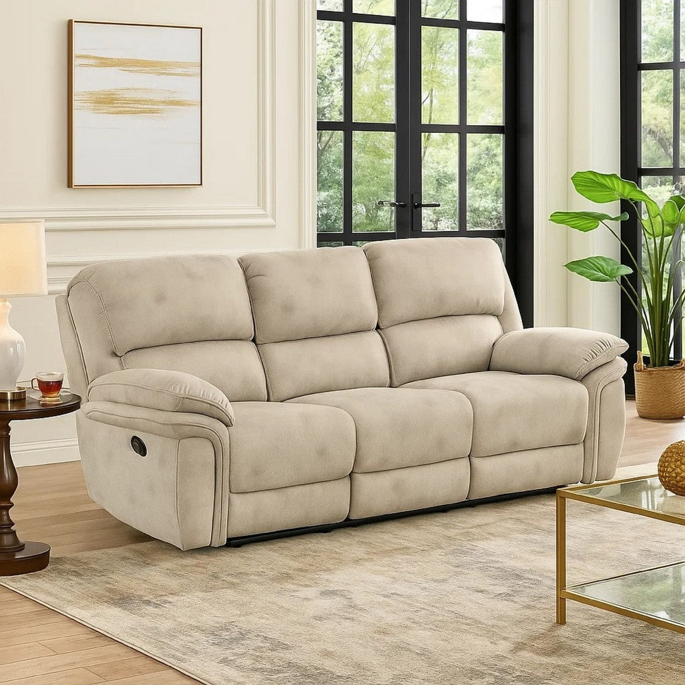 Tony Manual Reclining Sofa | Plush Sand Brown Microfiber & Foam