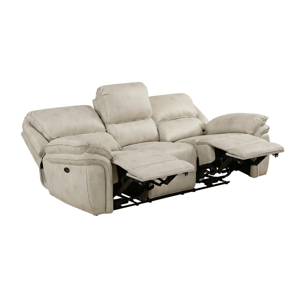Tony Power Reclining Sofa w USB Ports | Sand Brown Microfiber & Foam