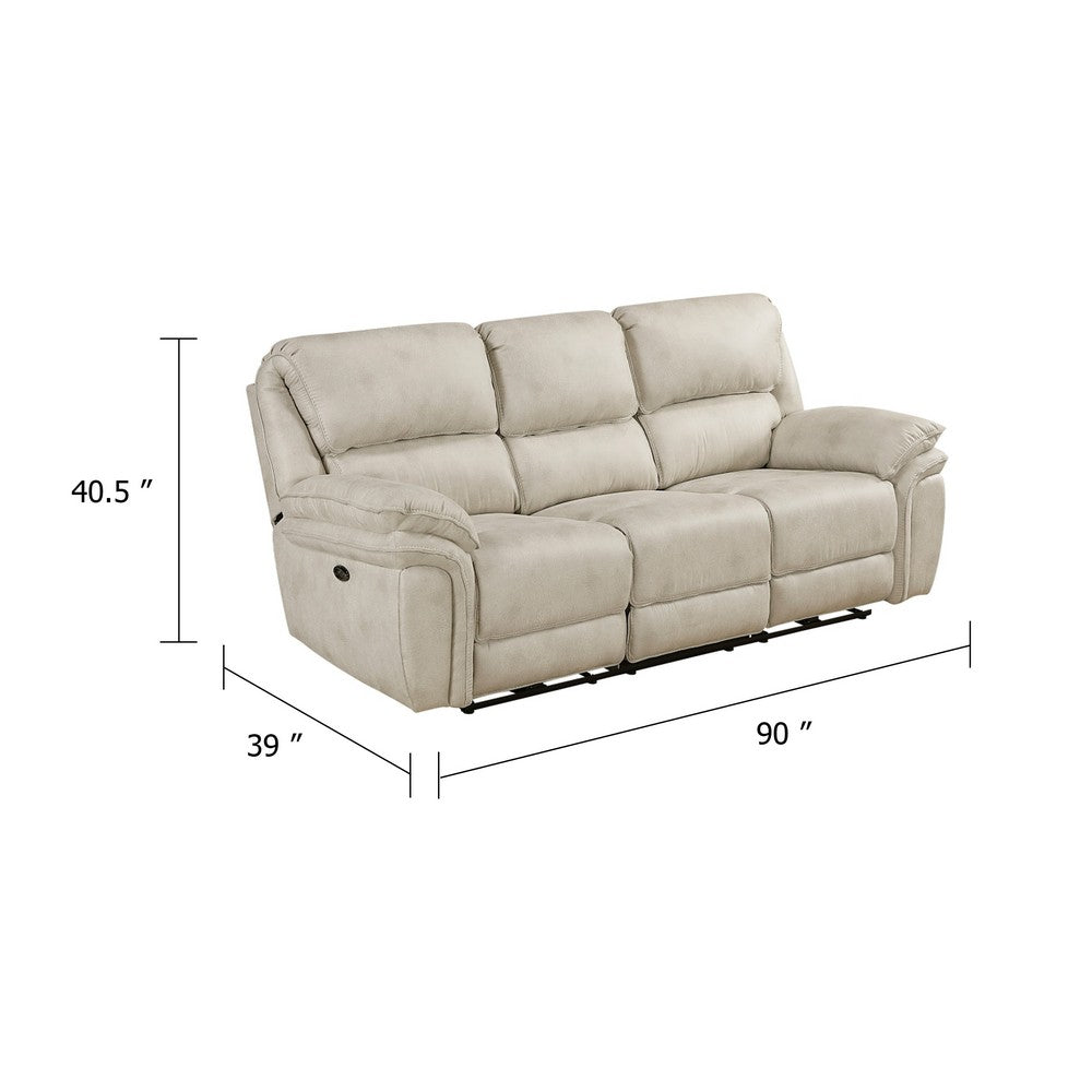 Tony Power Reclining Sofa w USB Ports | Sand Brown Microfiber & Foam